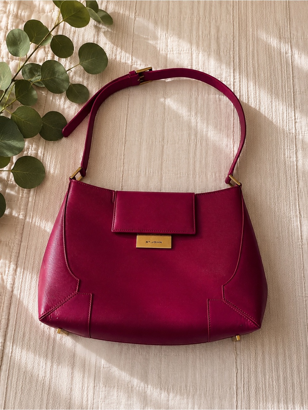 Vitange St. John Magenta Leather Shoulder Bag with Gold Hardware